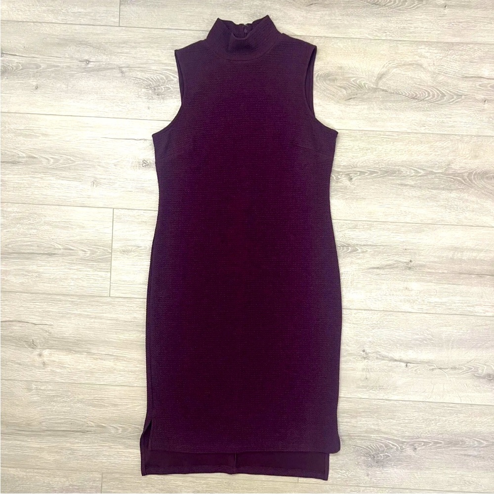Apt 9 Burgundy Textured Sleeveless Mock Neck Column Midi Dress Size L